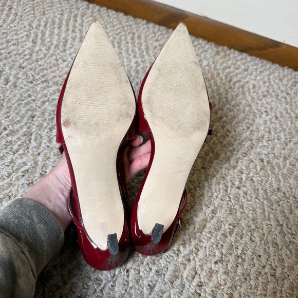 Steve Madden Liana Wine Red Patent Multi Strap Slingback Kitten Heel Pumps 8.5M - Picture 6 of 9